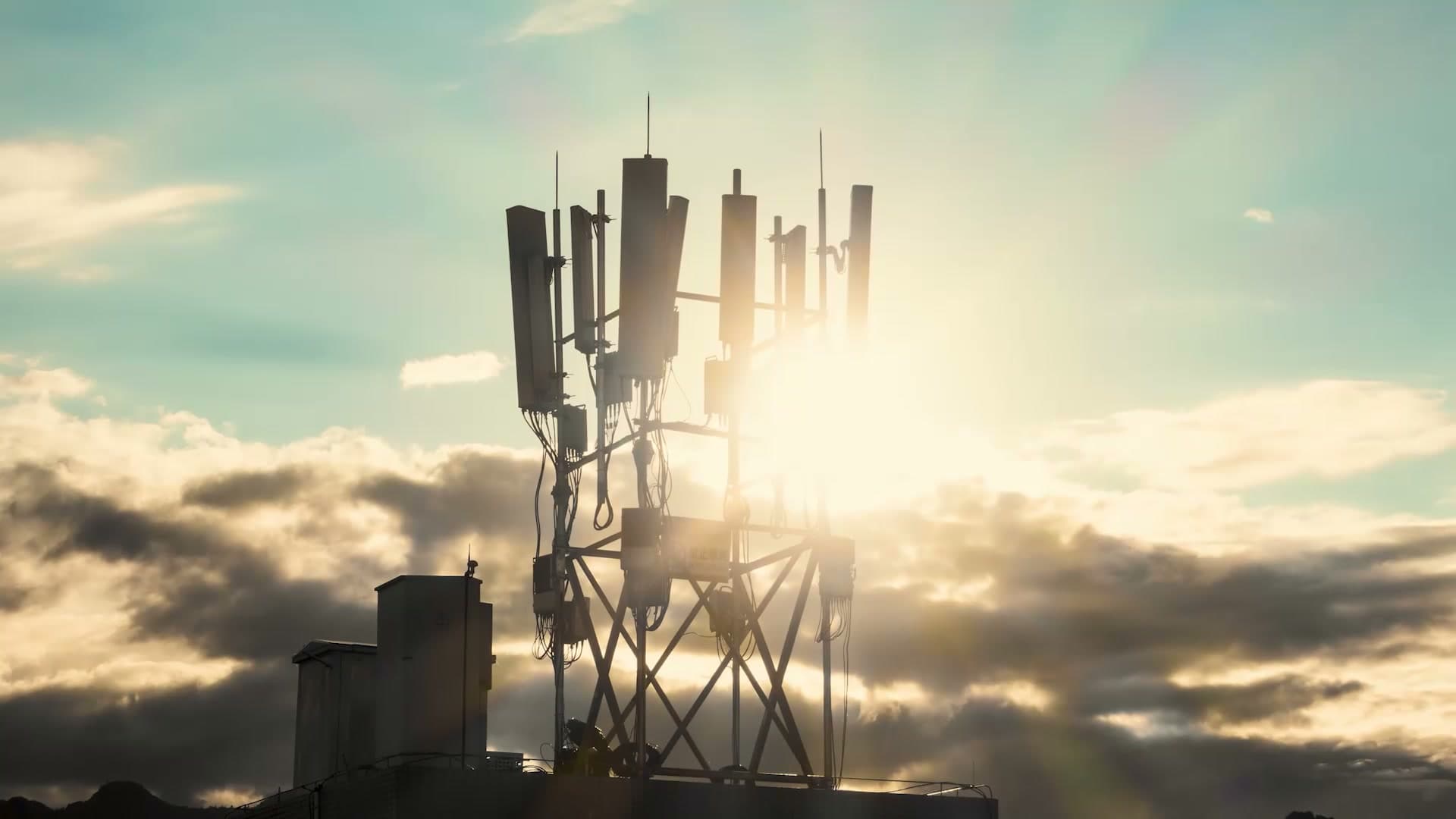 Nokia EdenNet — cellular tower against a sunset sky